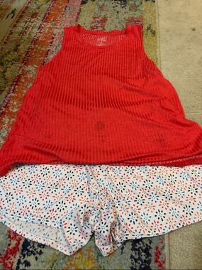 croft & barrow Red Ribbed Tank with White Multi-Dot Shorts Pajama Set